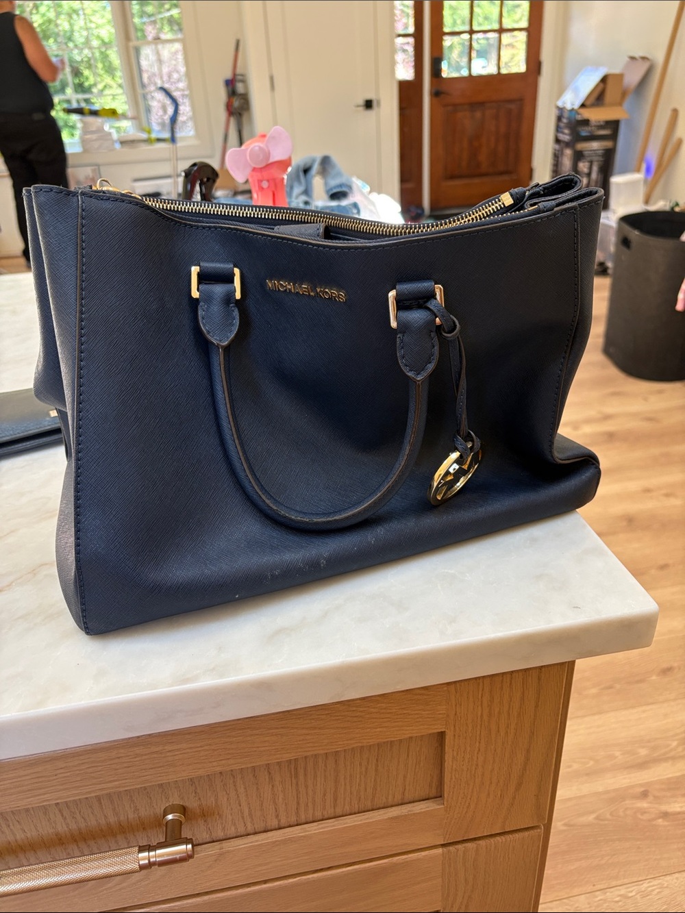 Michael Kors Dark Navy Saffiano Leather Tote with Gold Hardware
